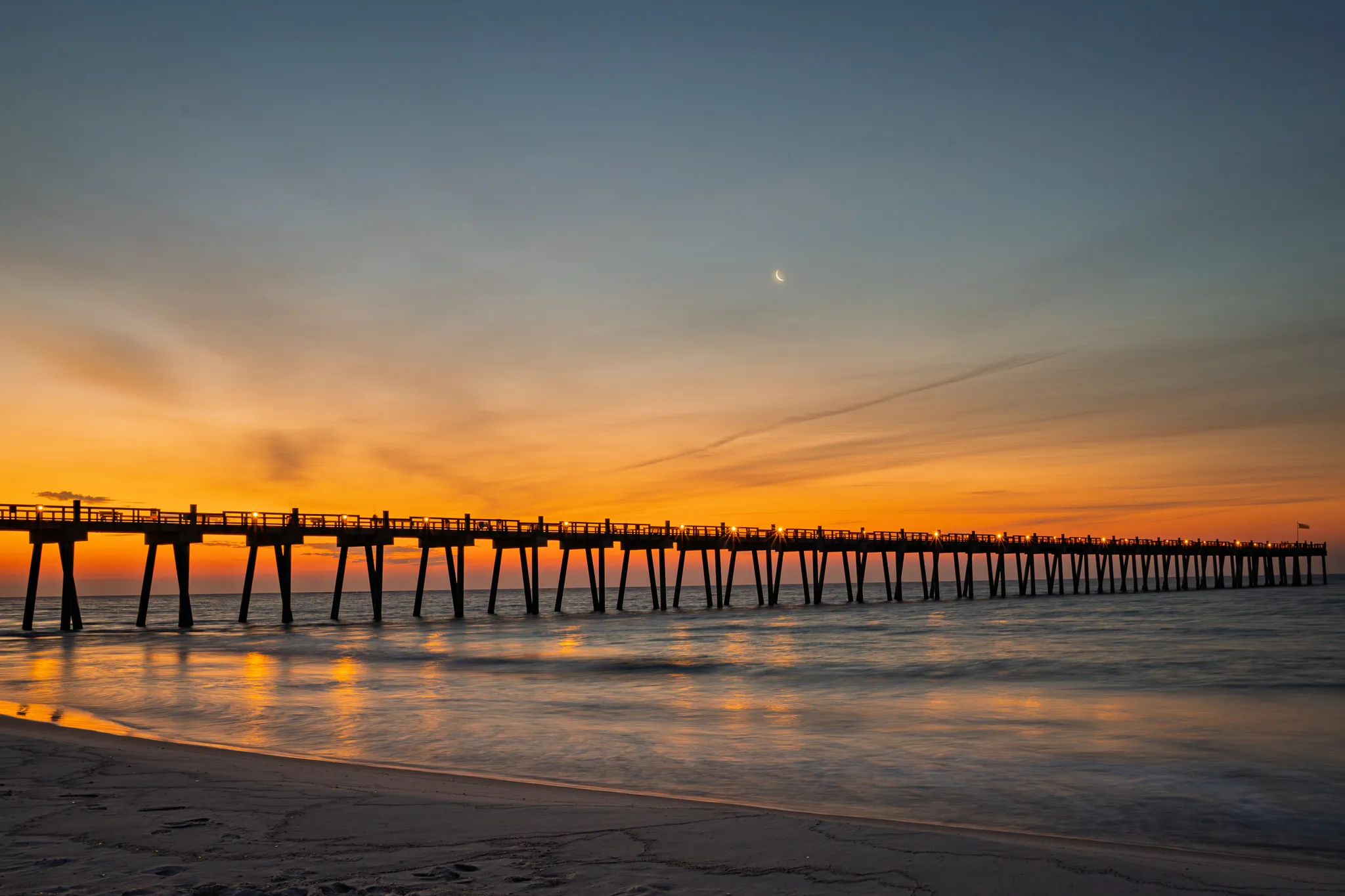 MOONLIT DAWN AT PENSACOLA BEACH PIER