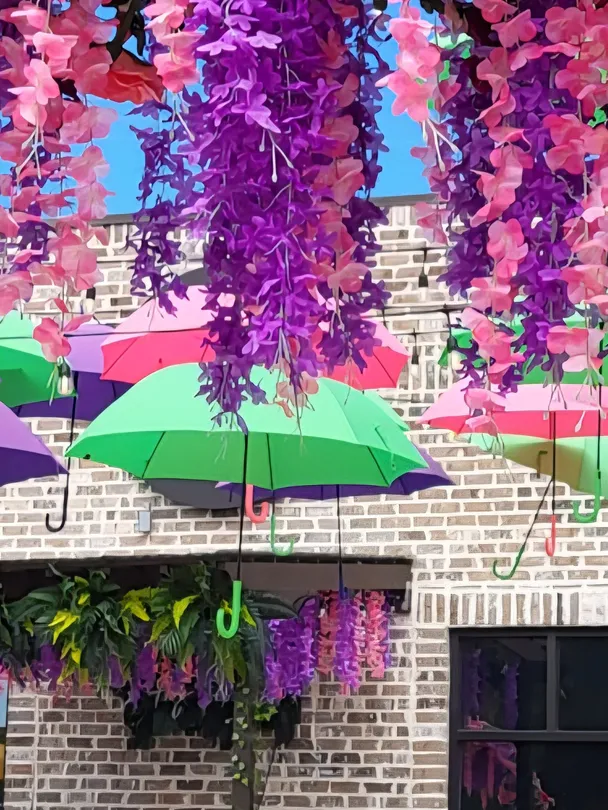 Pretty Colored Umbrellas on Restaurant Patio