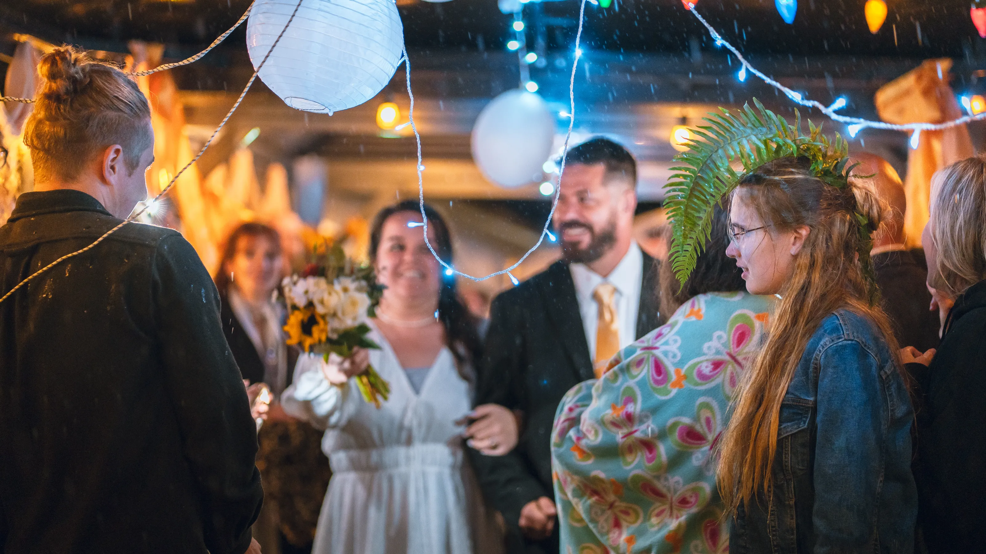 Bouquet Toss in the Rain