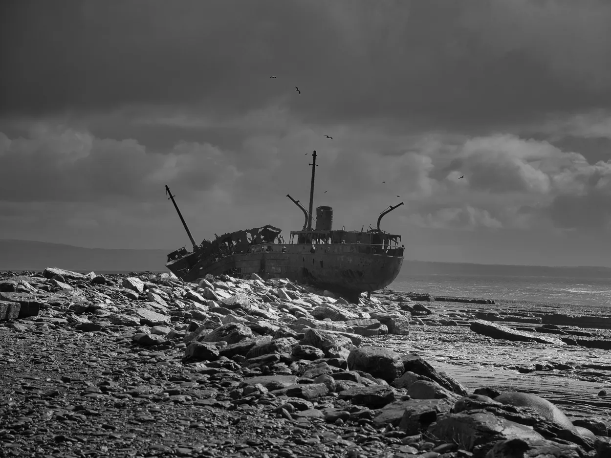 wreck on rugged Irish coast