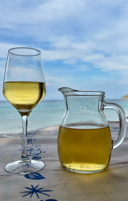 Glass of wine by the sea