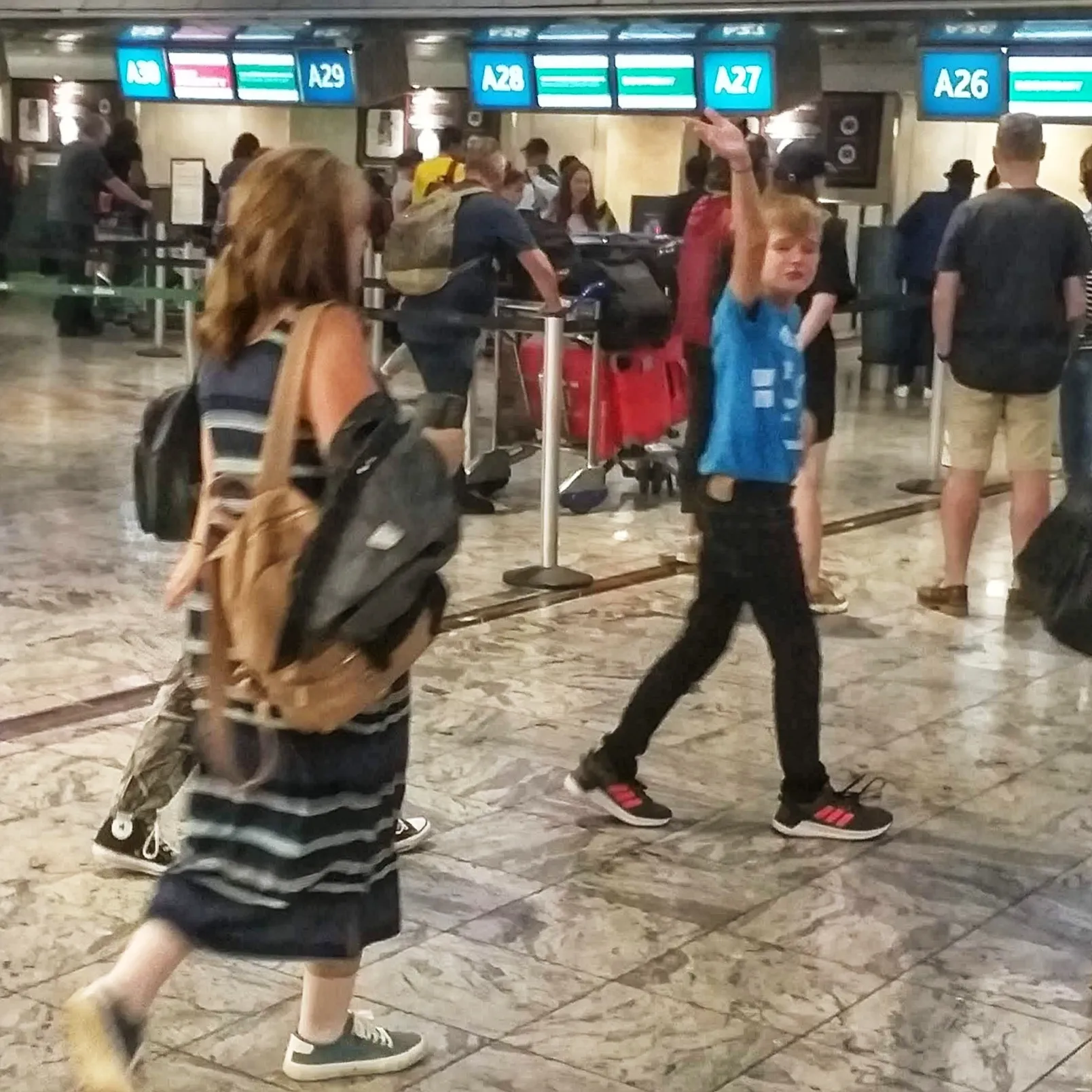 People waving