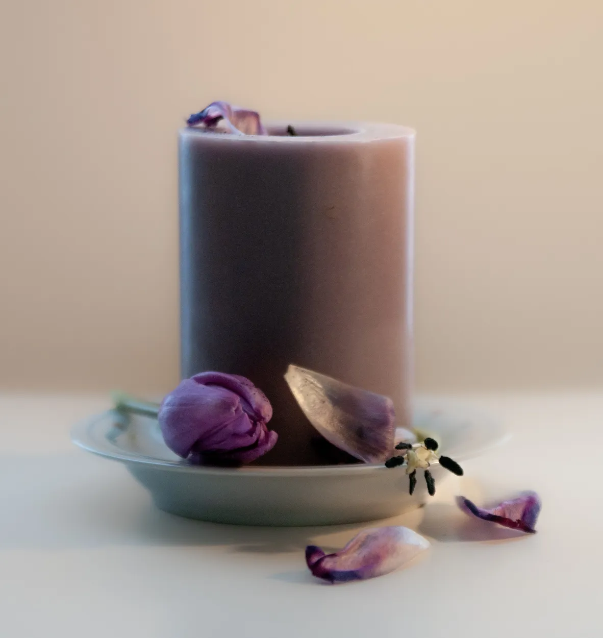 Candle and tulips