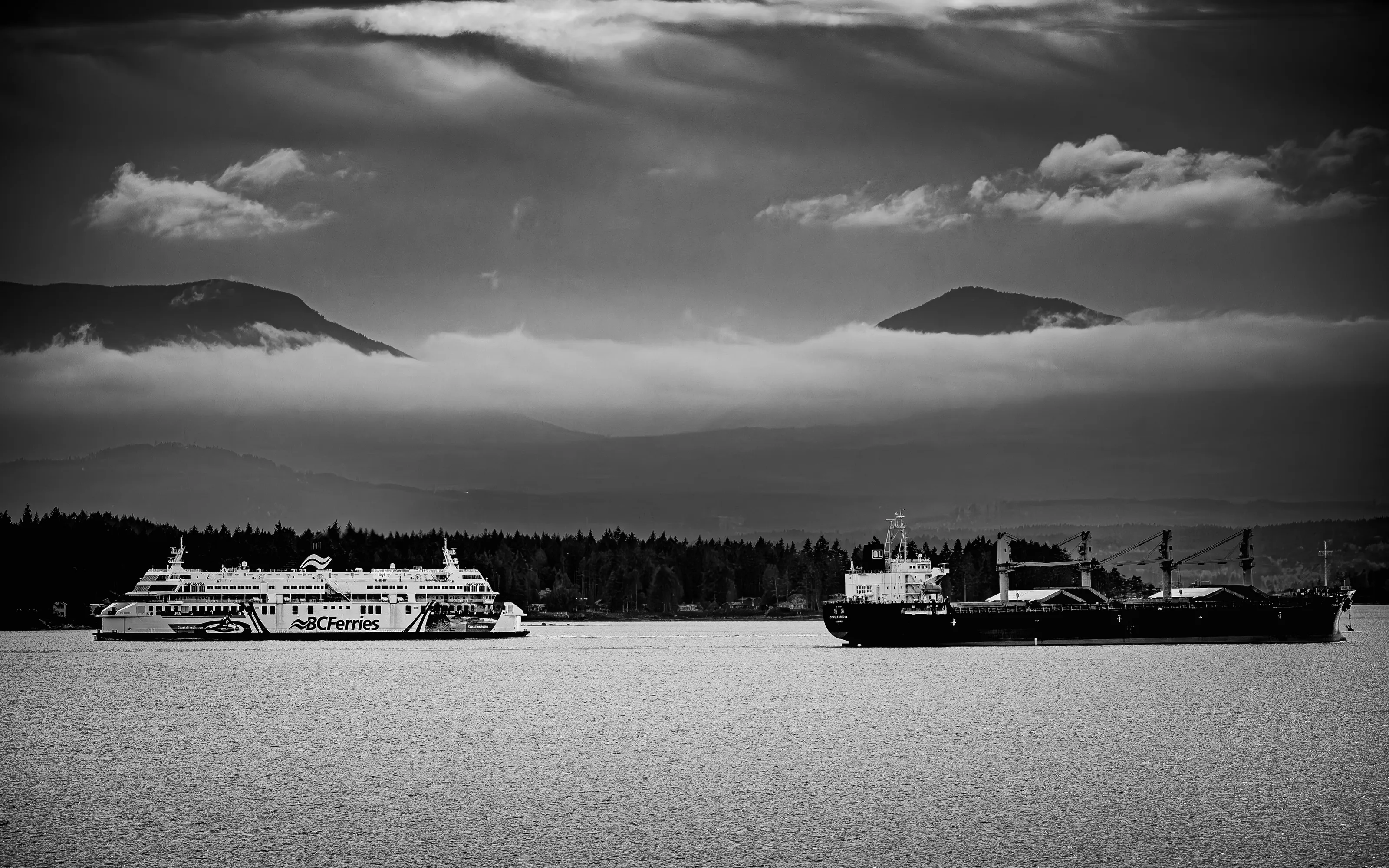 Ferry and Tanker, Strait of Georgia, B.C., Canada- 190003