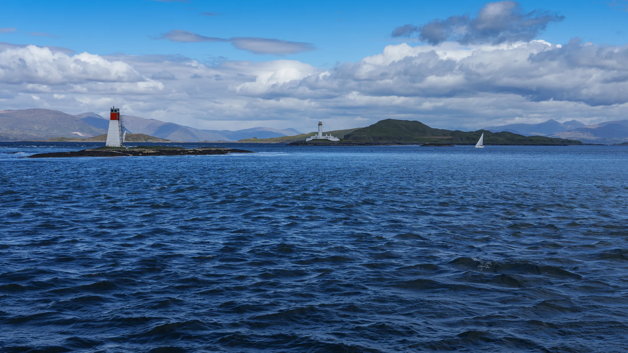 Lady's Rock Beacon, Lismore Lighthouse and Sailing Boat 2