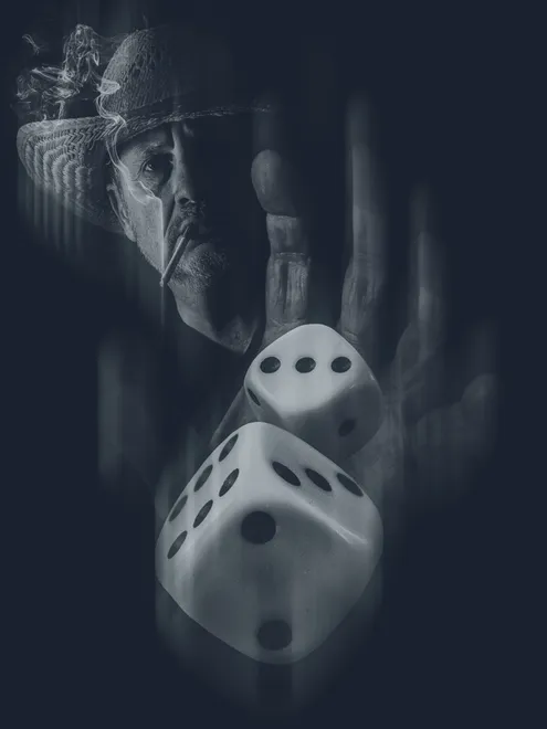 A roll of the dice self portrait in black and white