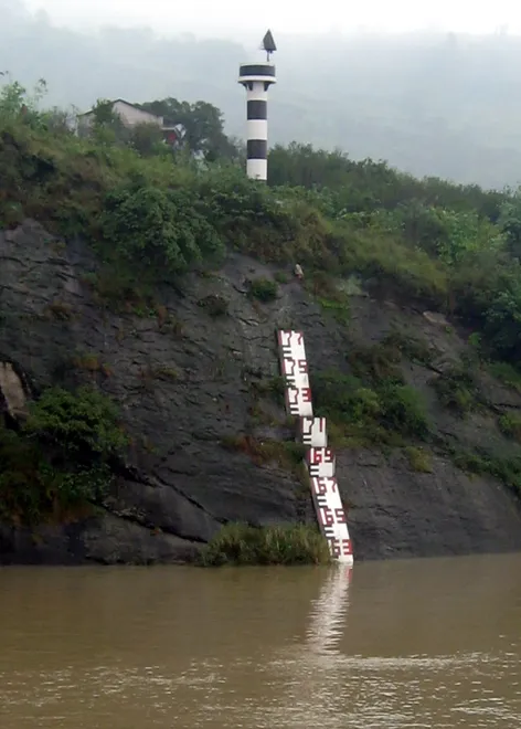Lighthouse and depth markers, Yangtse river, China