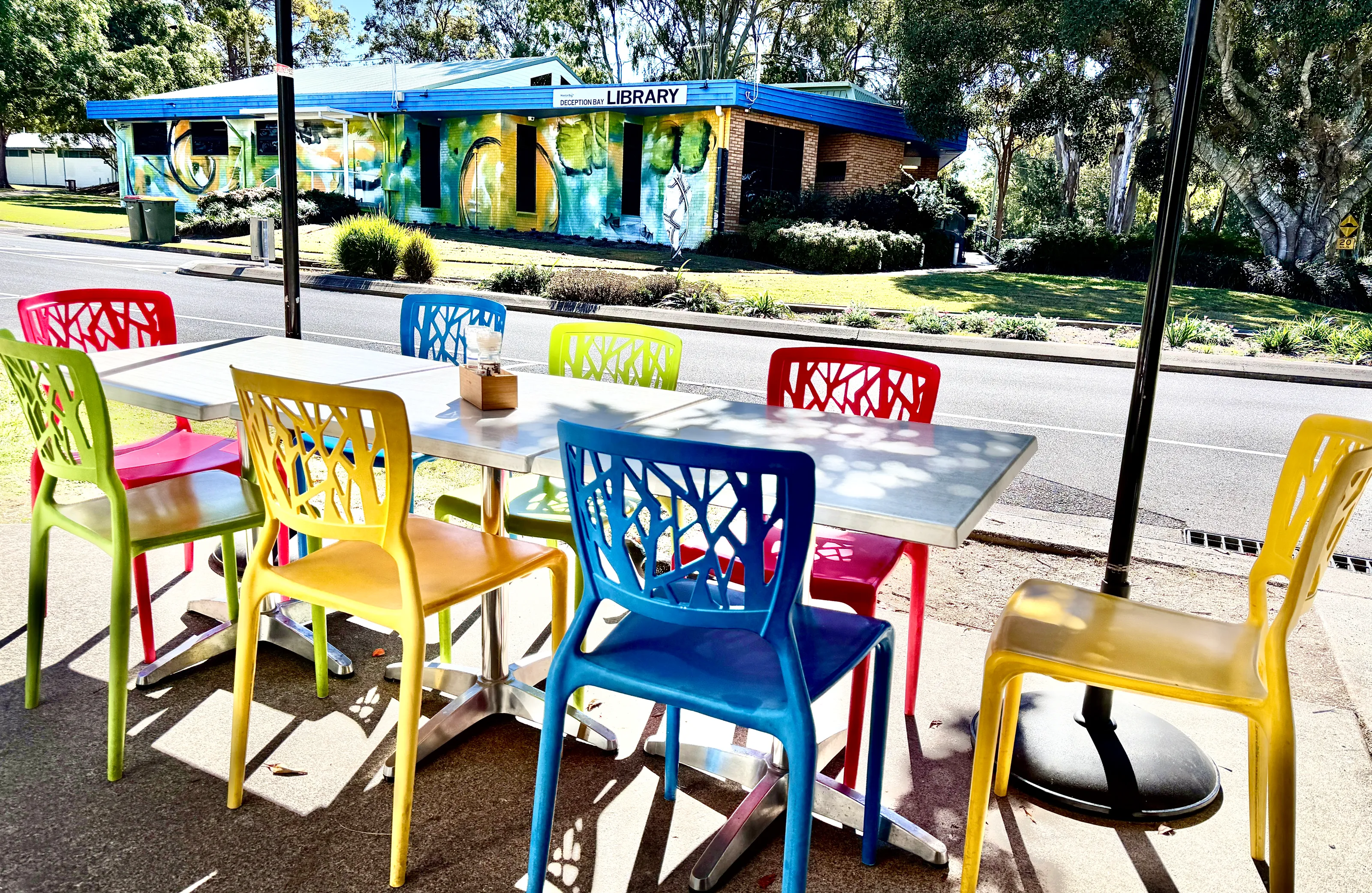 Colourful Plastic Chairs, Outdoors