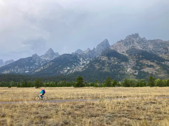 Cyclist in Tetons