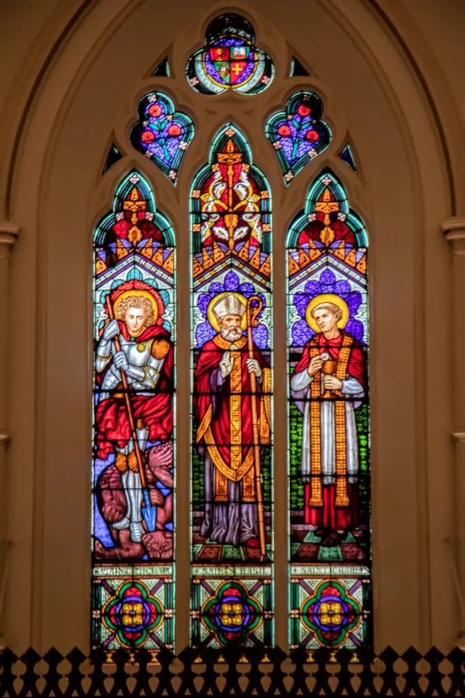 Stained Glass Window with Three Saints