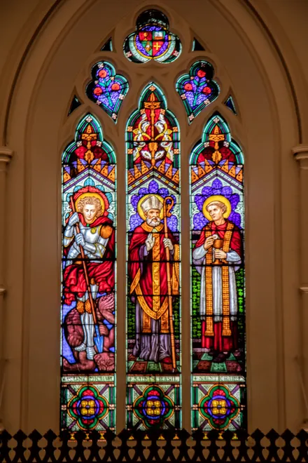 Stained Glass Window with Three Saints