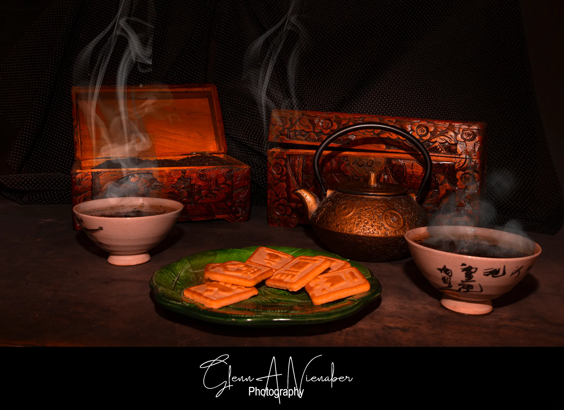 Tea Still Life with antique tea boxes