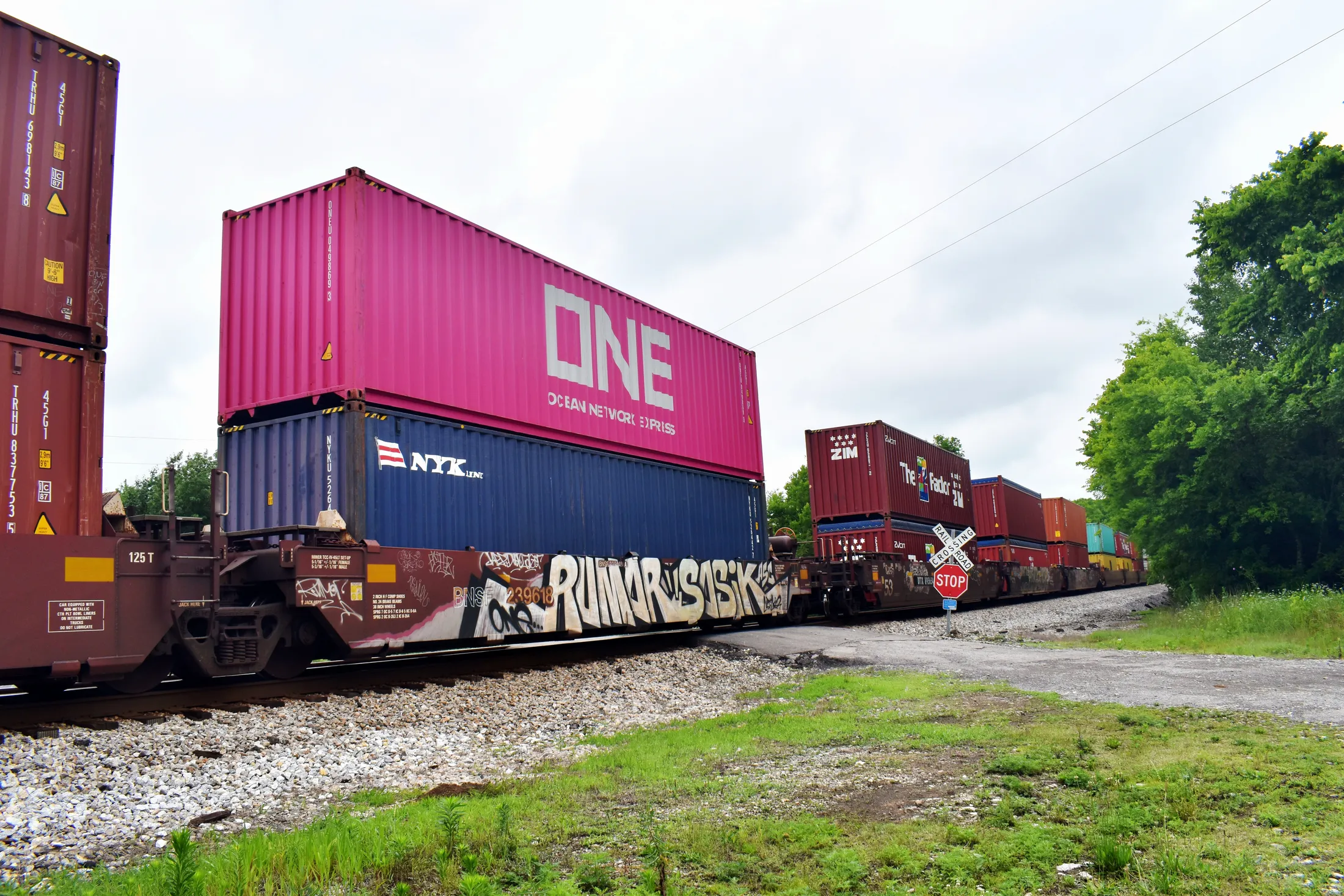 Train with colorful Freight Cars