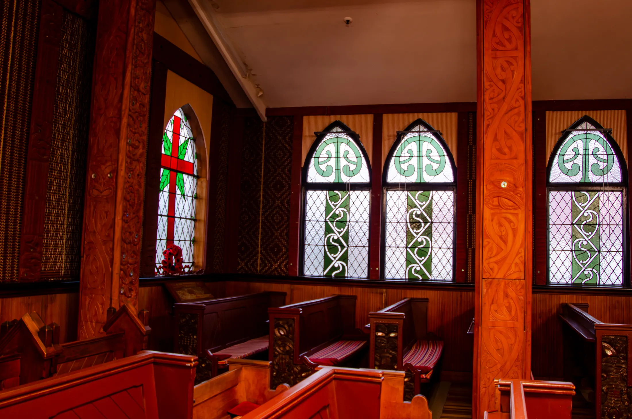 Sacred Maori Designs in church at Ohinemutu Maori Village