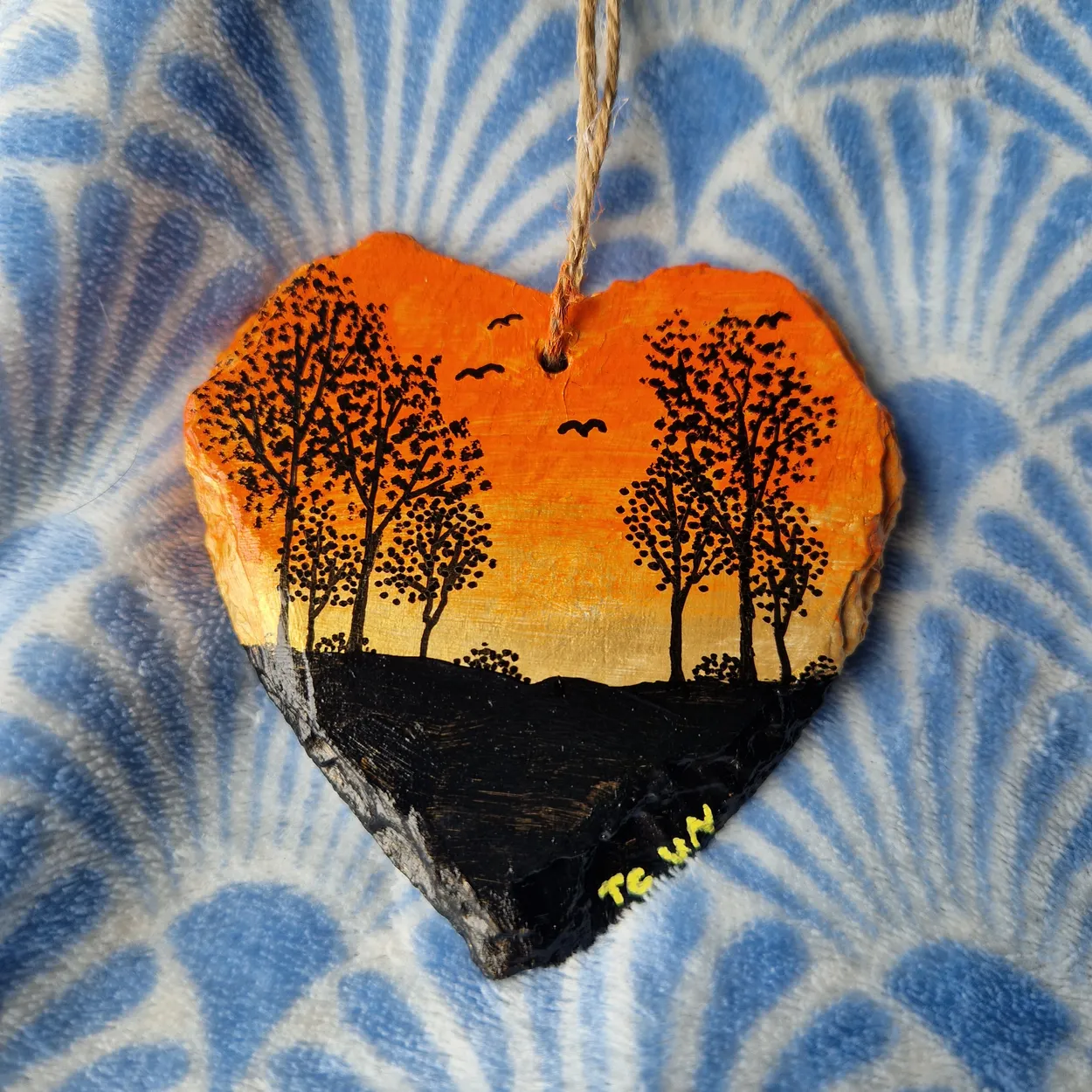 Stone Heart with Sunset Painting