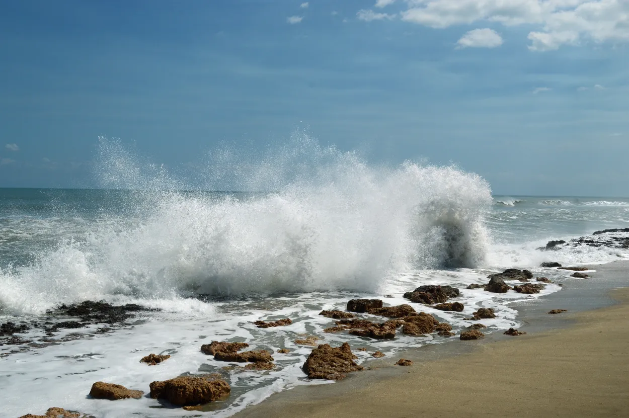 blue sky, rough sea