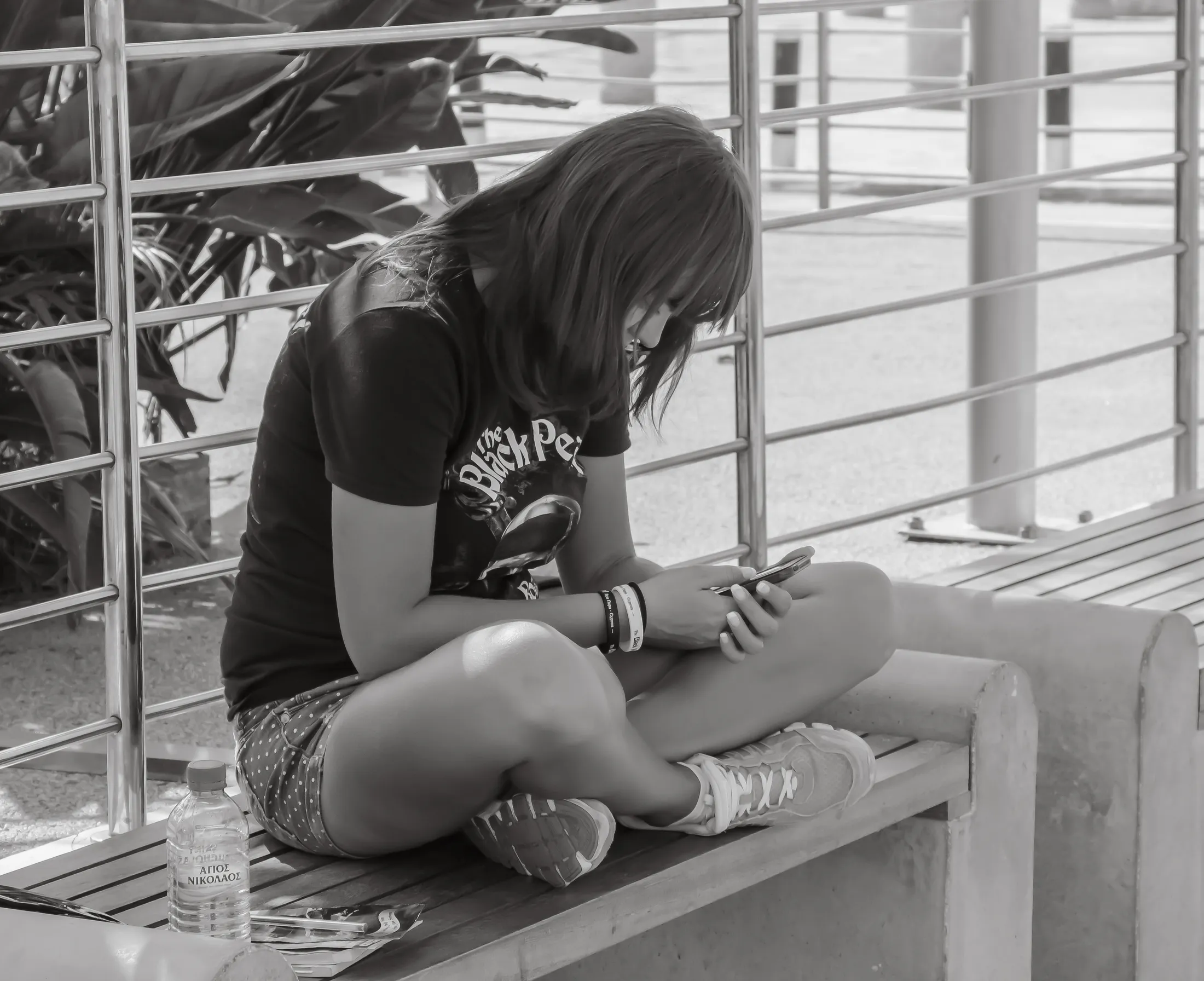 Girl relaxing on bench