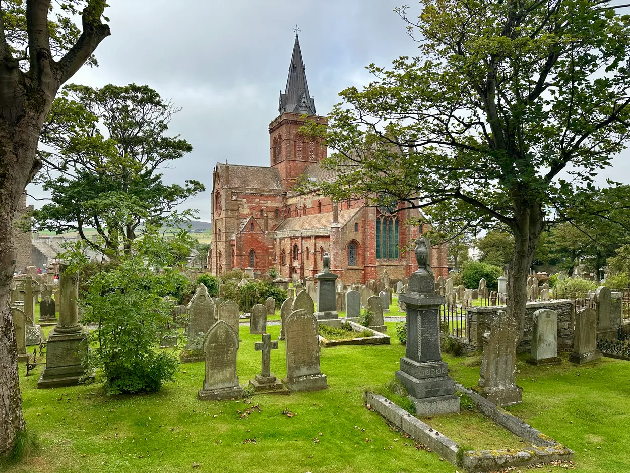 Graveyard of the historic St. Magnus Cathedral located in Kirkwall, Scotland