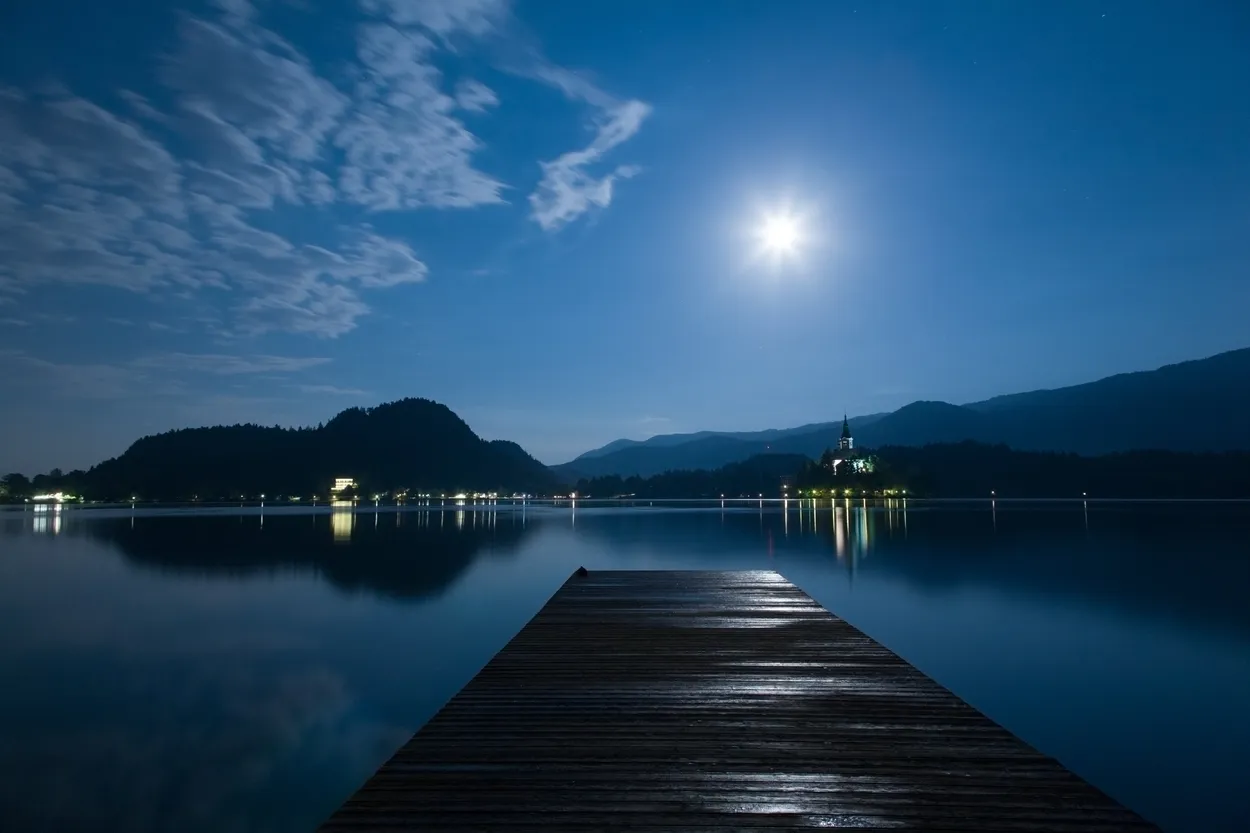 Supermoon over bled Island Church