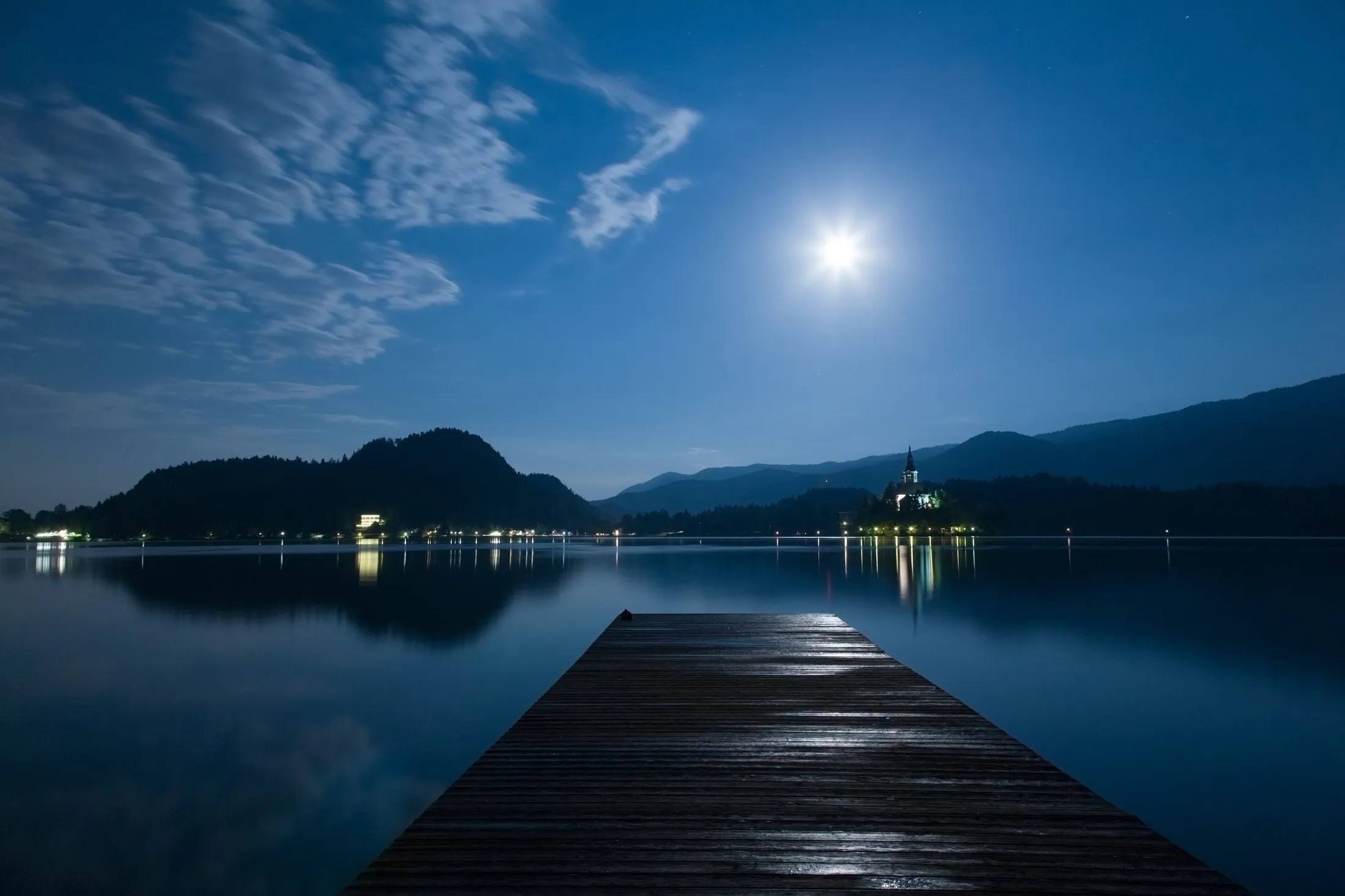 Supermoon over bled Island Church