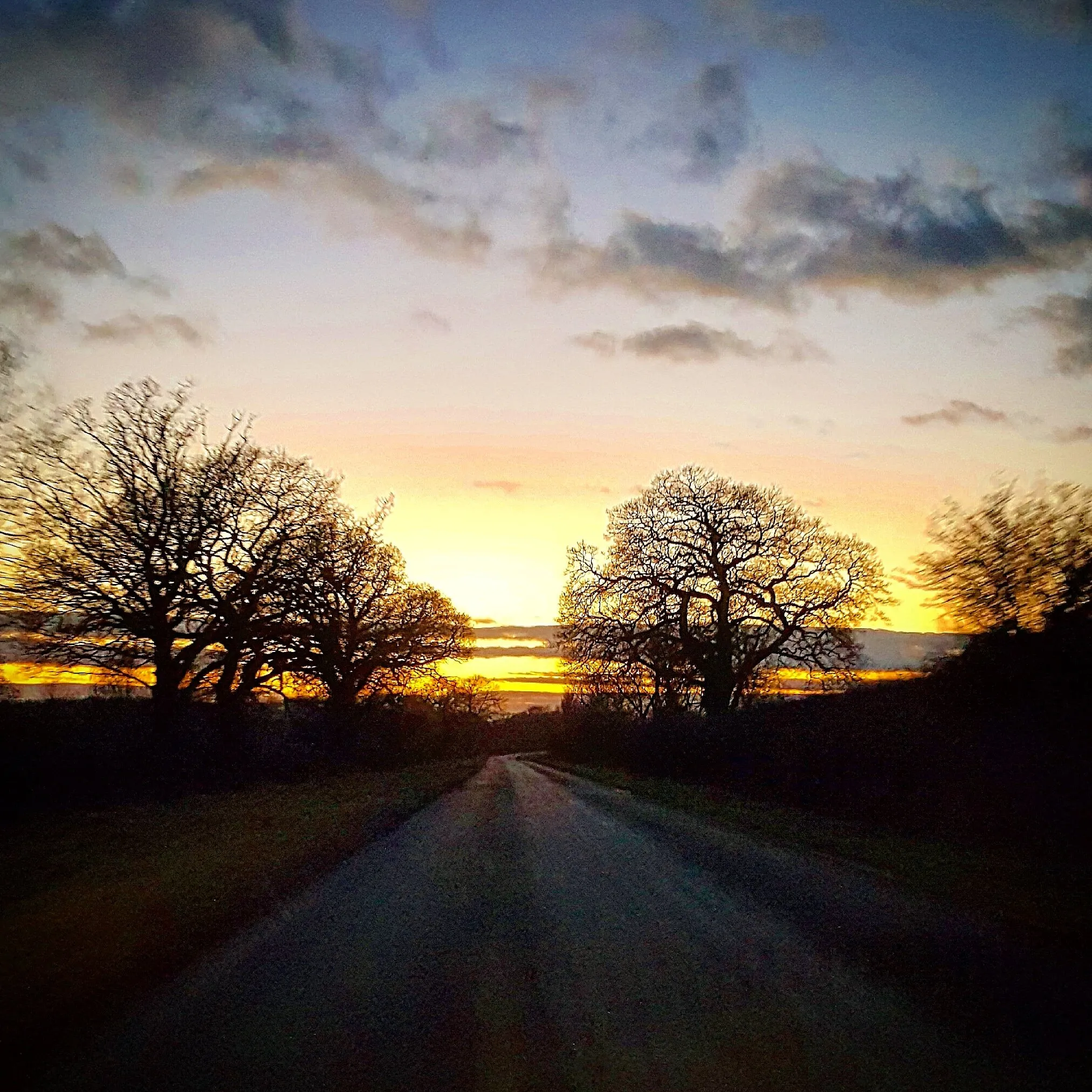 Sunset on flaxton moor road