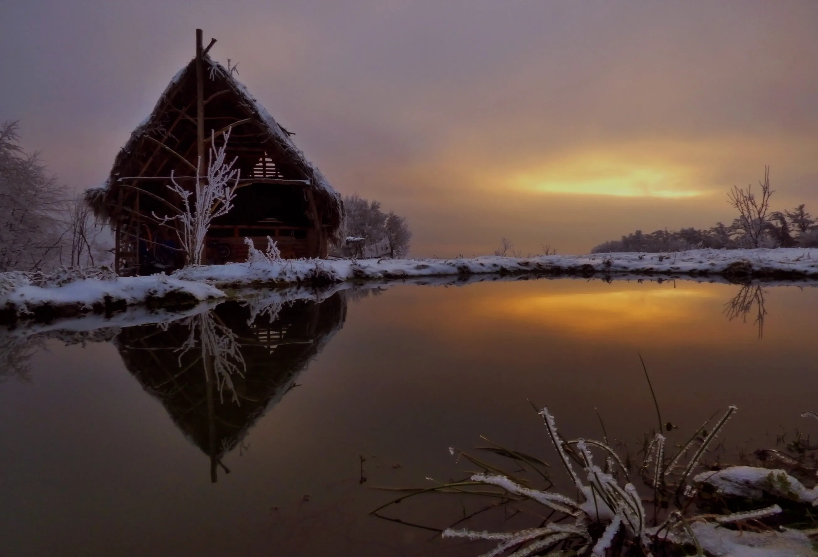 Sunset barn reflections