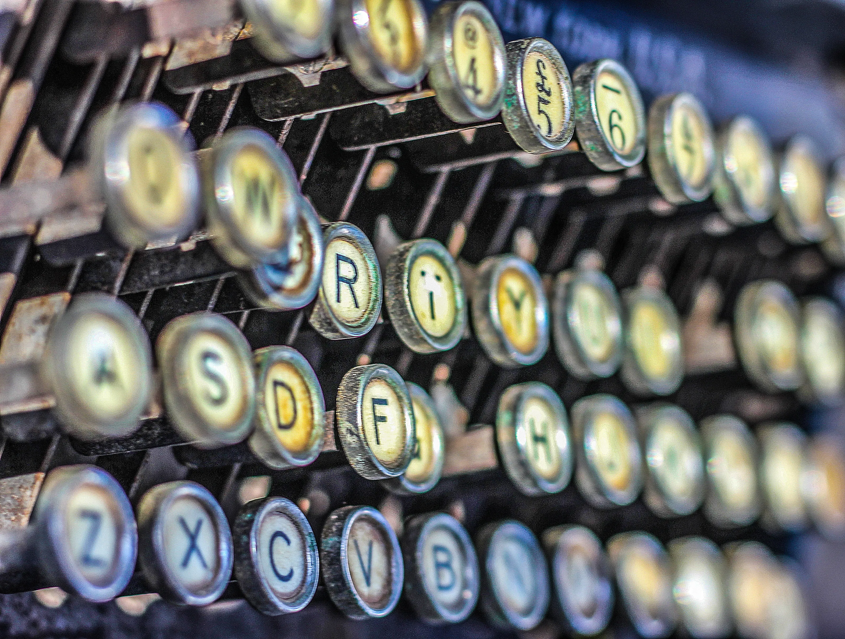 keys of a retro vintage typewriter at an angle