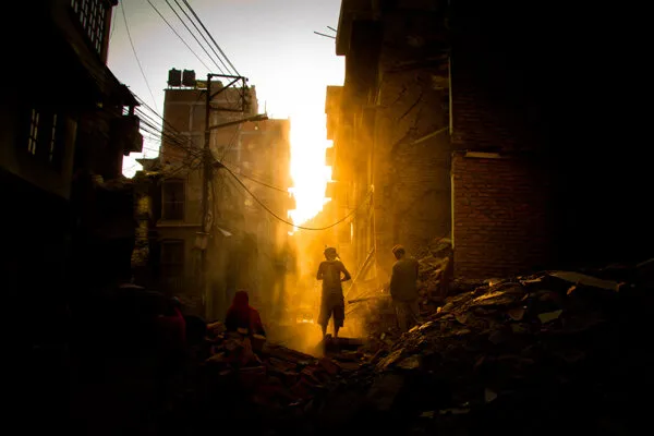 Nepal earthquake family at sunset.