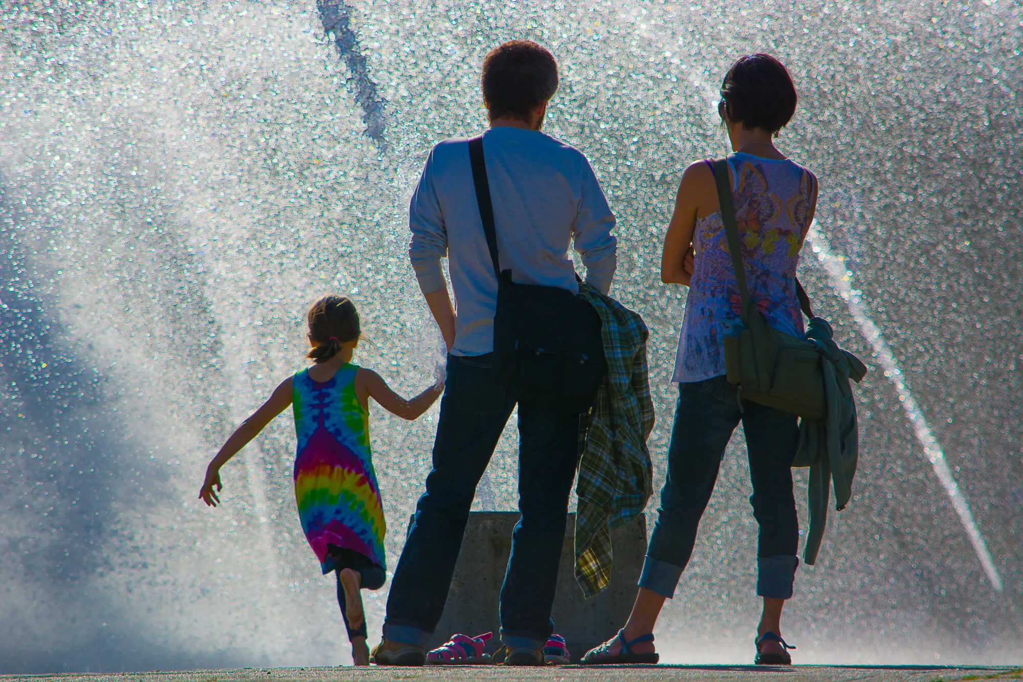 Family at the fountain