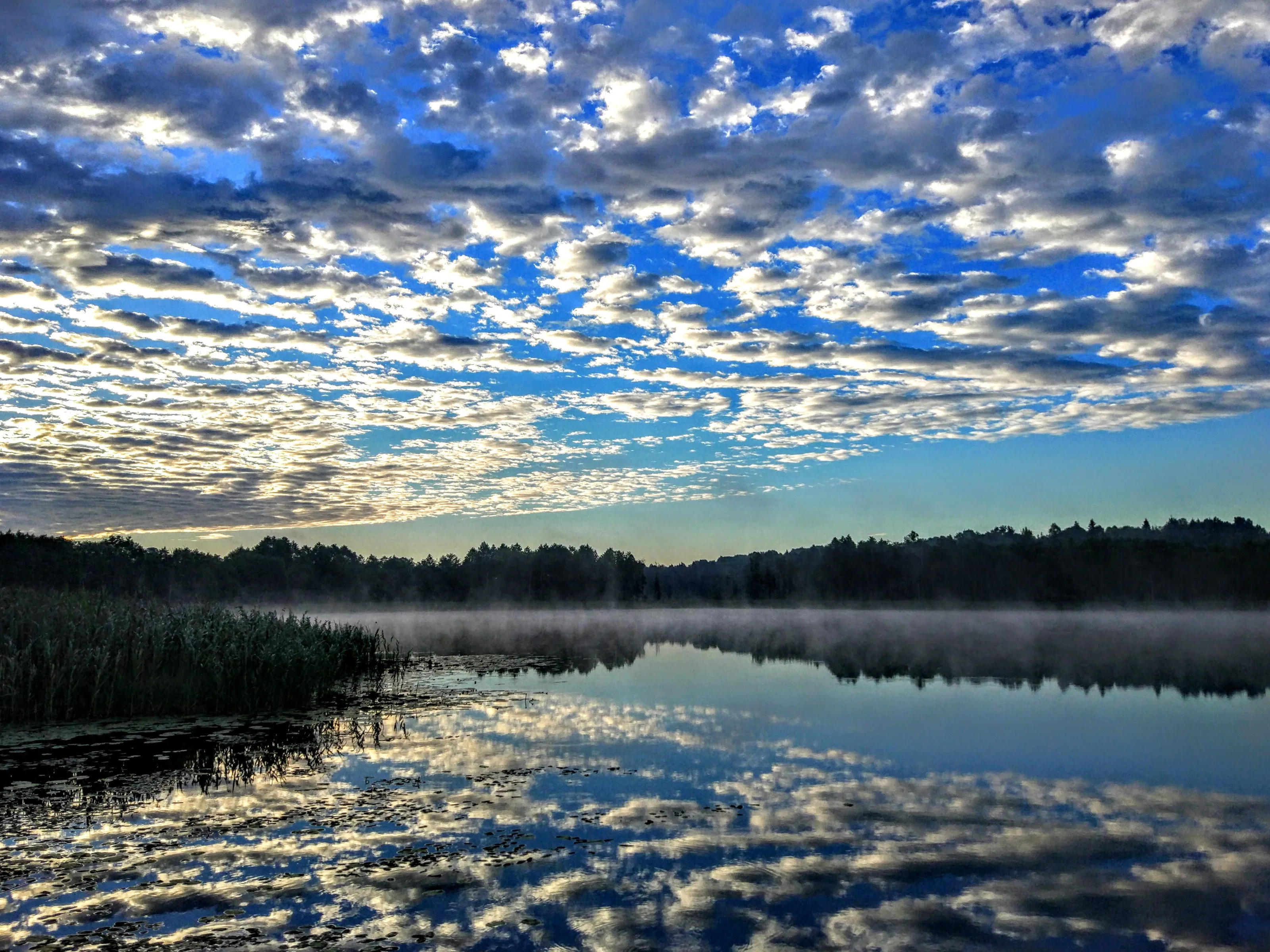 Morning. Lake. Fog. Ciouds. Belarus