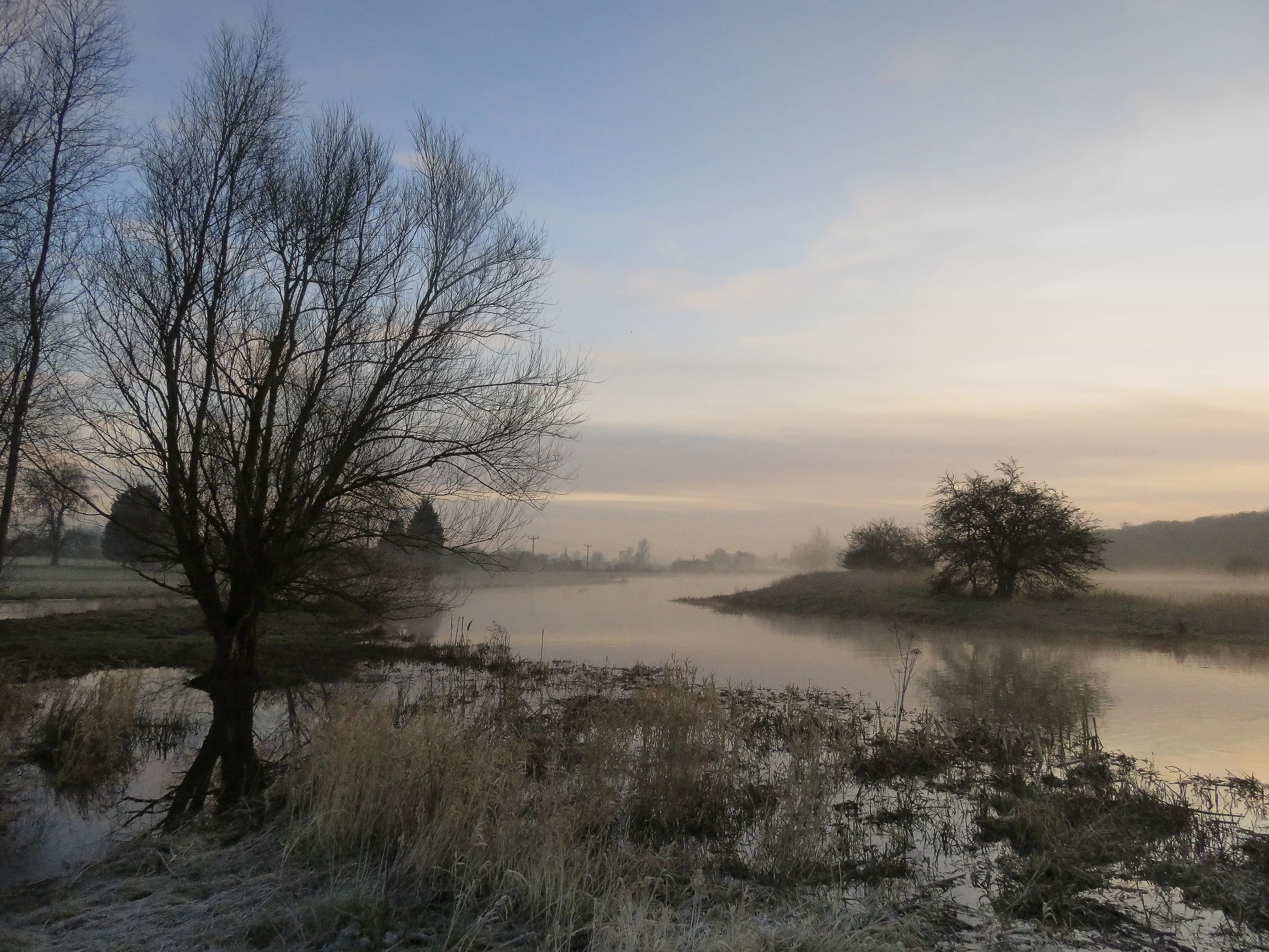 Easter floods at sunrise in the River Nene Valley, Northamptonshire