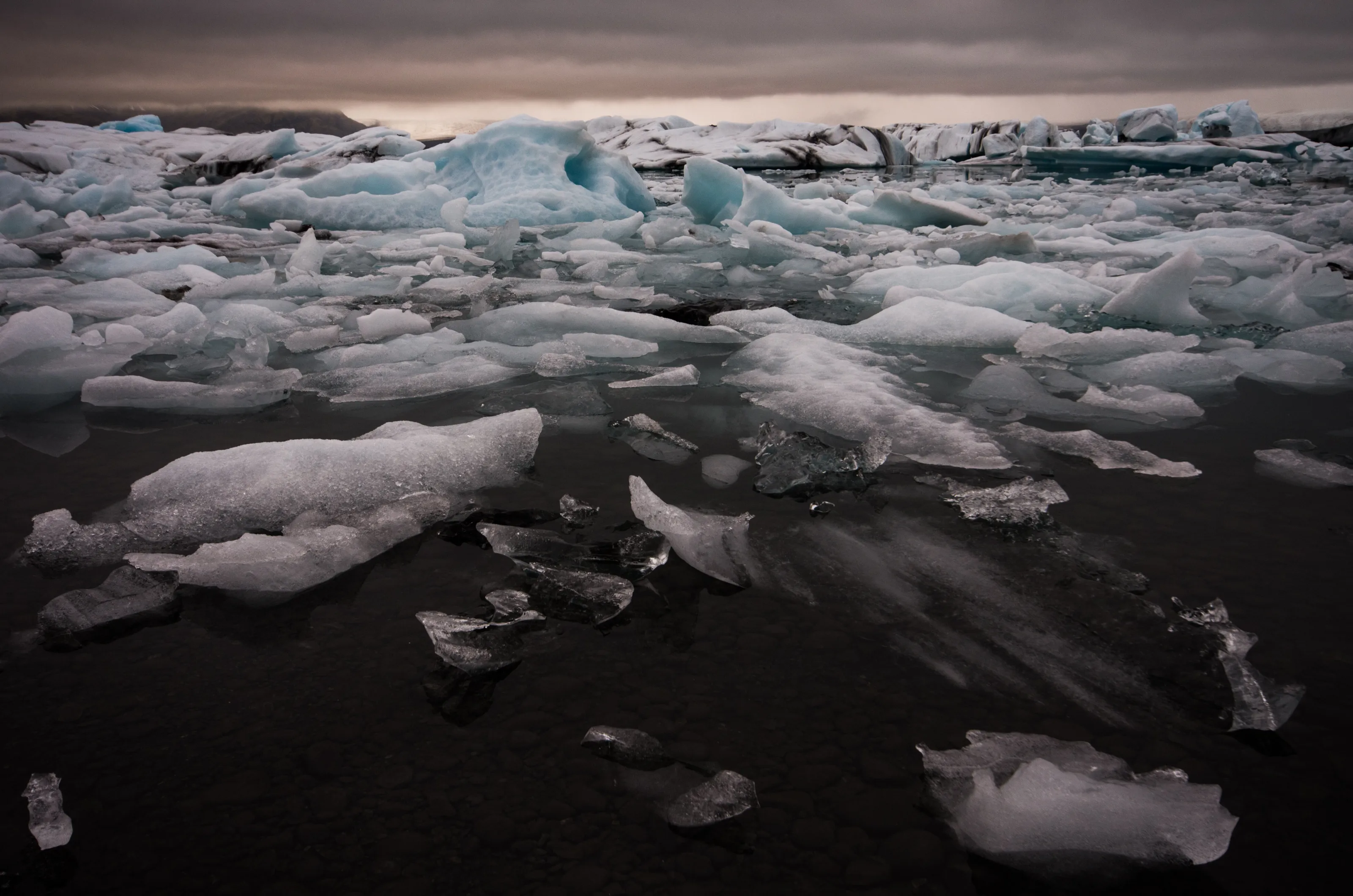 Icebergs in stormy weather