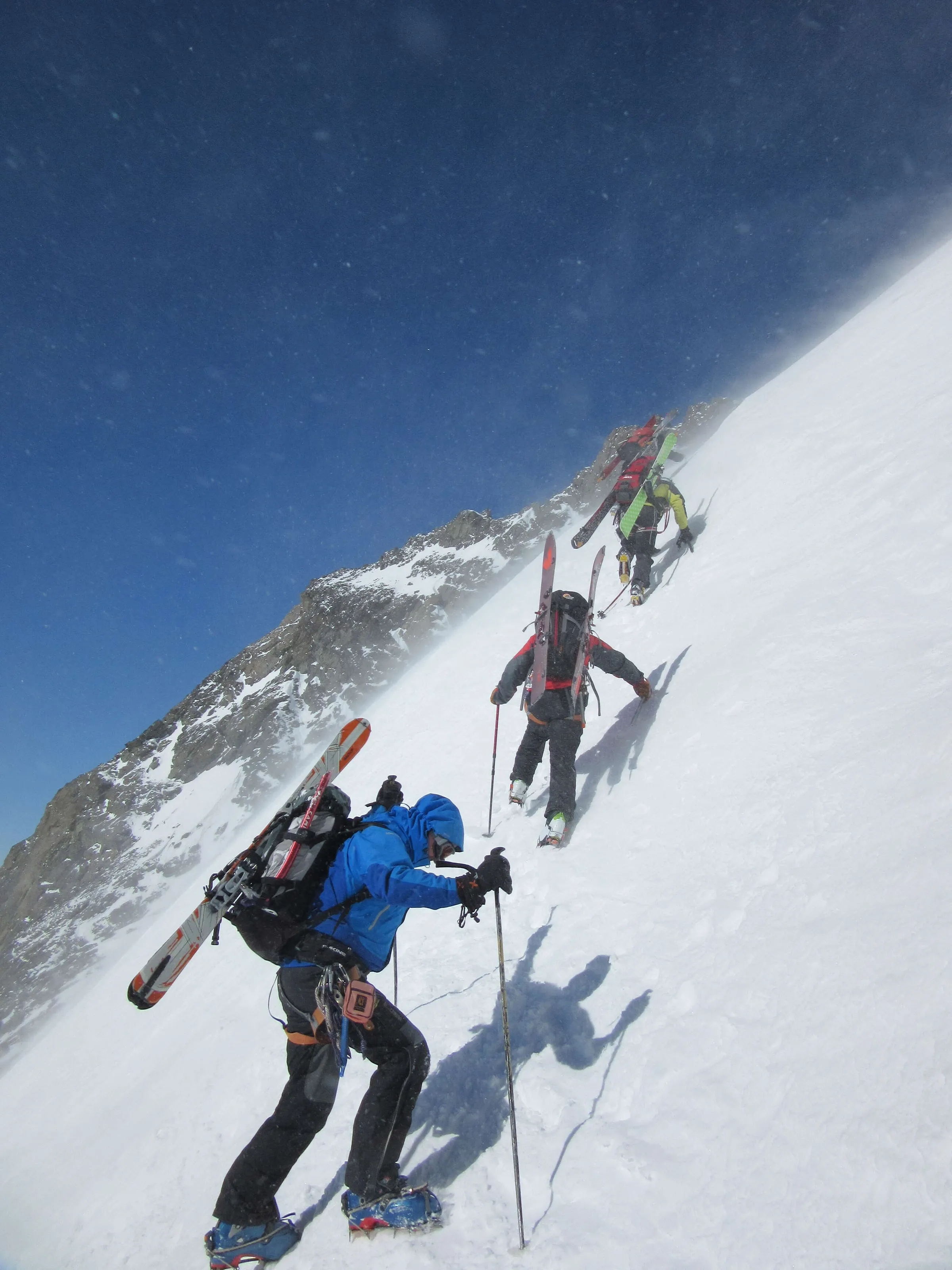 A wild day in the Austrian Alps heading towards Wildspitze summit, Austria's 2nd highest mountain