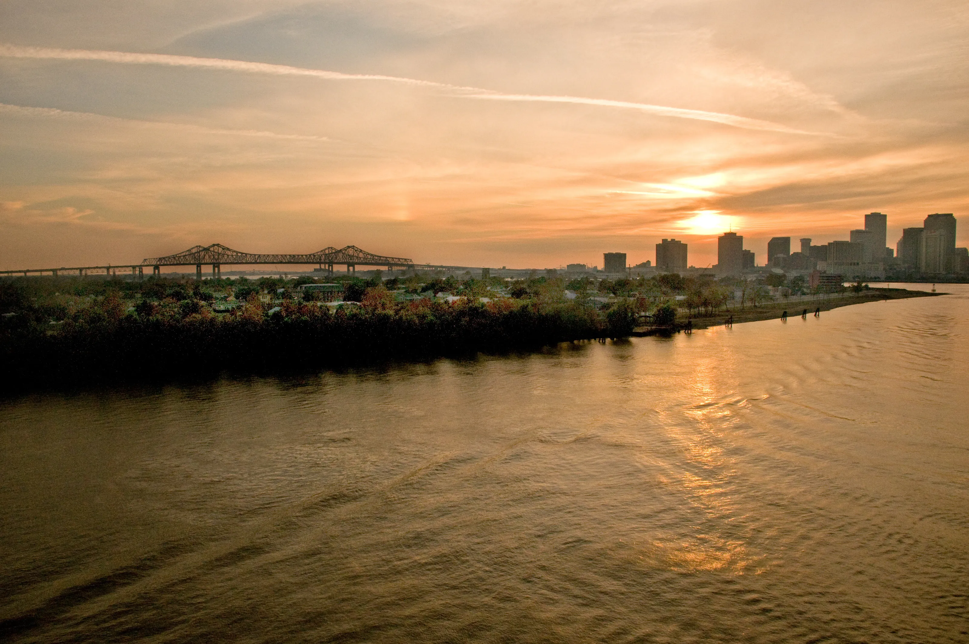 Long Bridge in New Orleans at Sunset