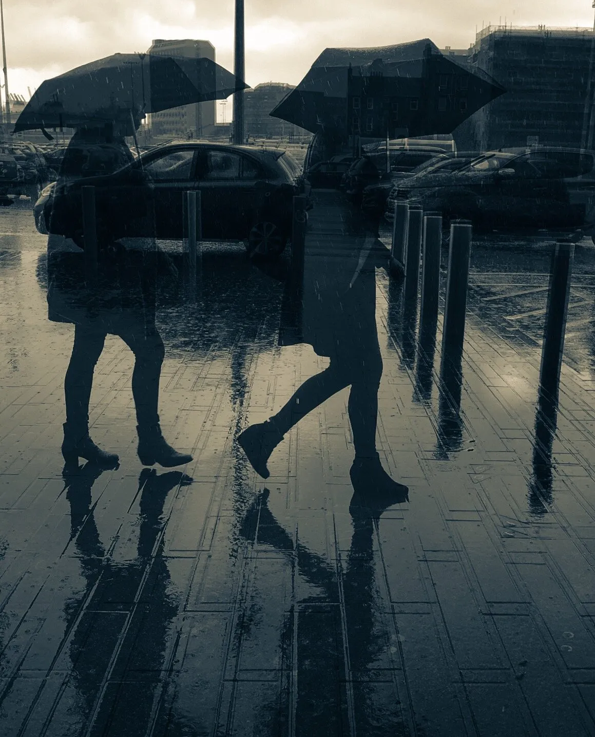 Walking in the rain.