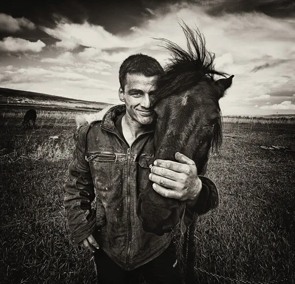 Boy and His Horse. Portrait on the Double