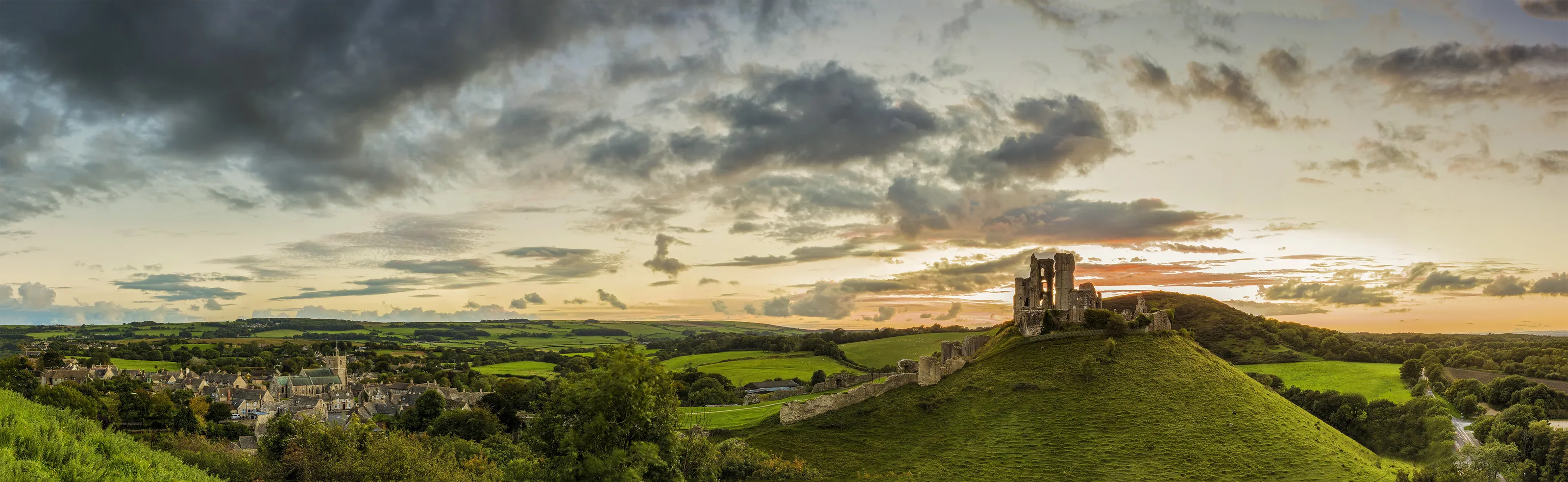 Sunset over Corfe Castle