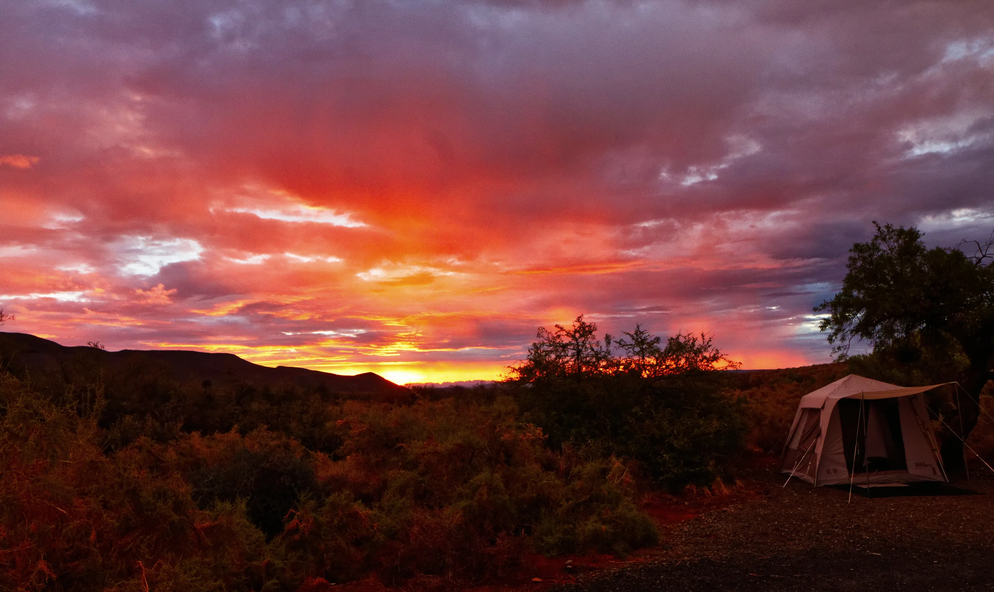 Camping in African  sunset