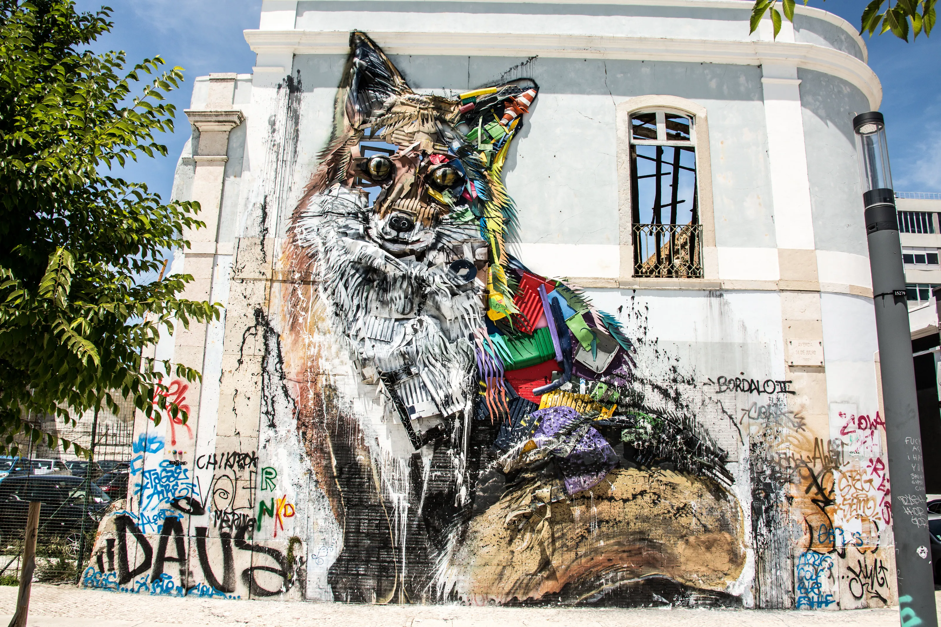 3d fox on a derelict building in Lisbon