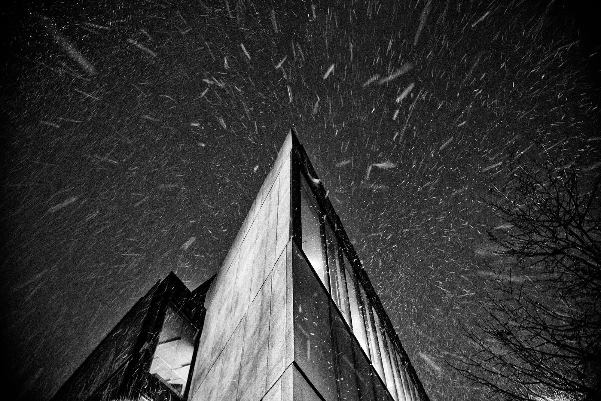 Academy under snowfall