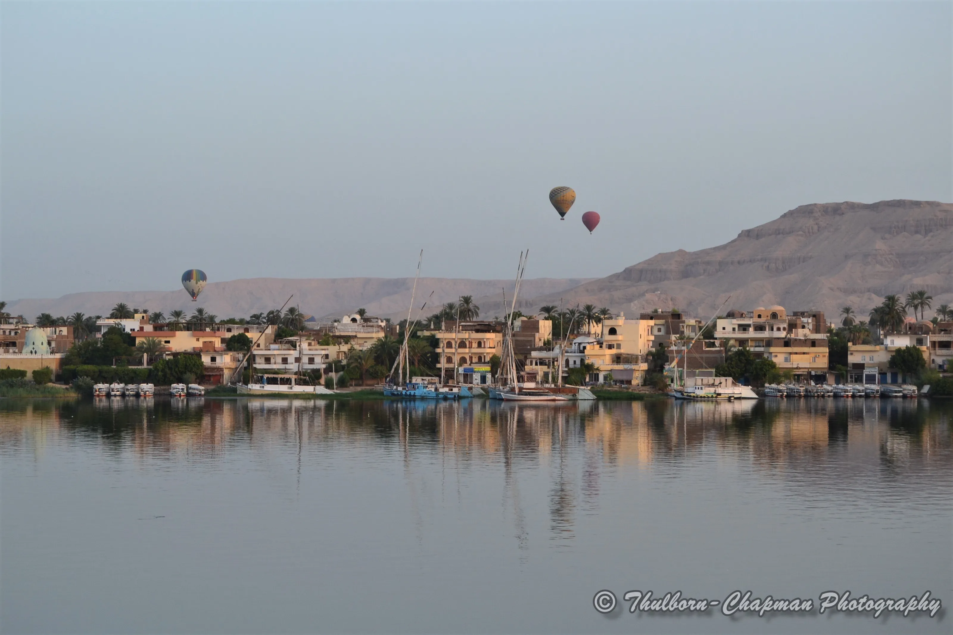 Sunrise Hot Air Balloons Over the River Nile, Luxor, Egypt
