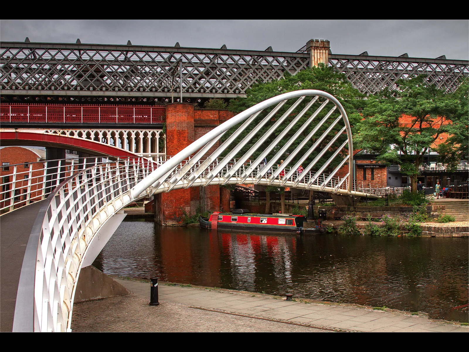 Footbridge over Manchester canal in Castlefield Marina