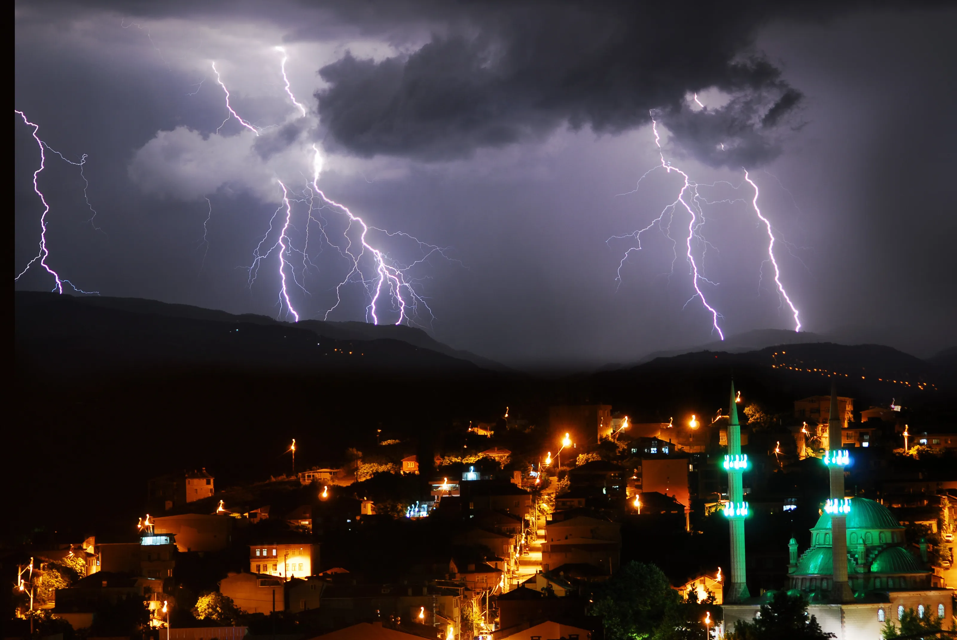 lightning over village
