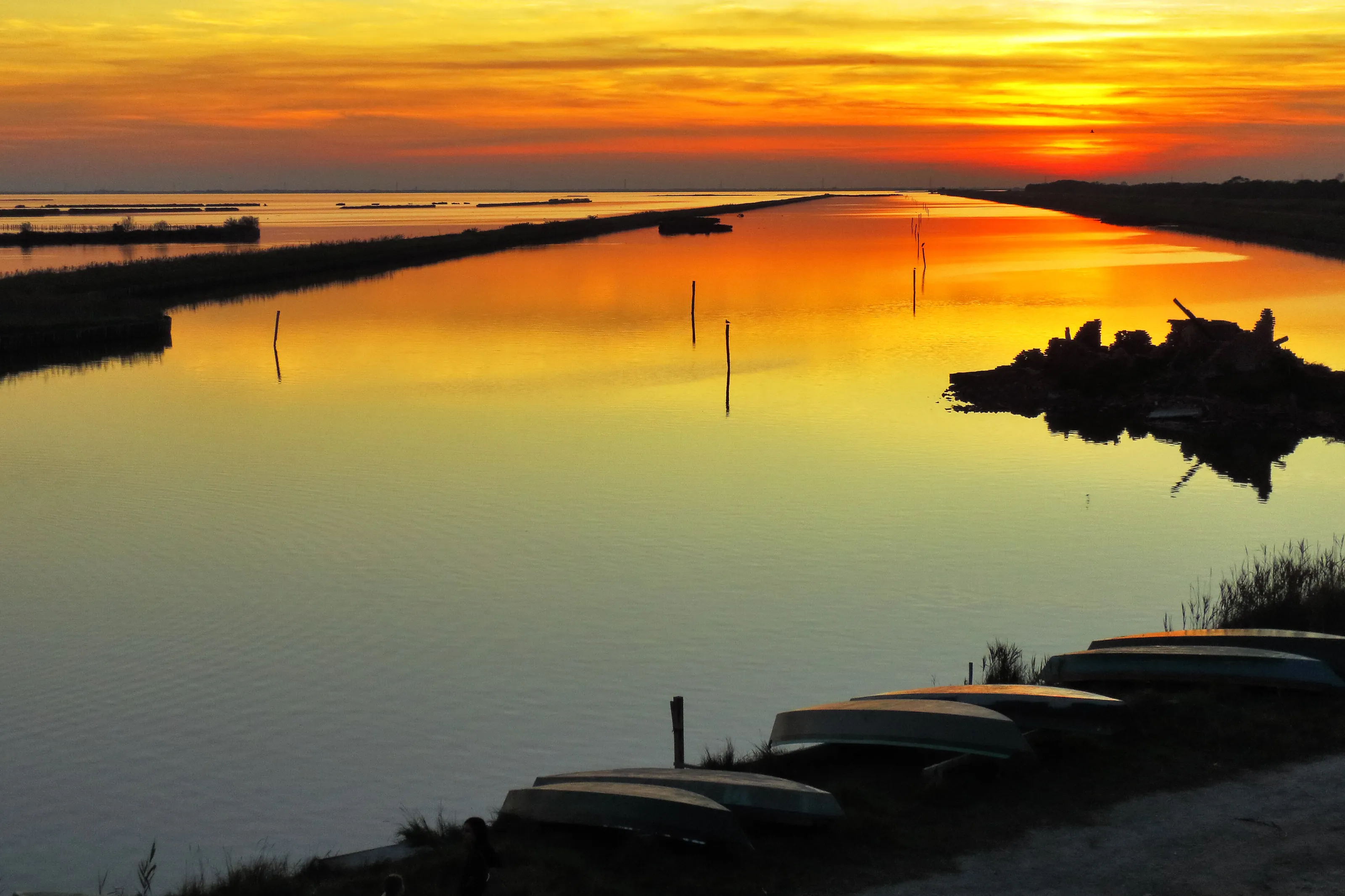 Sunset in the fish farm