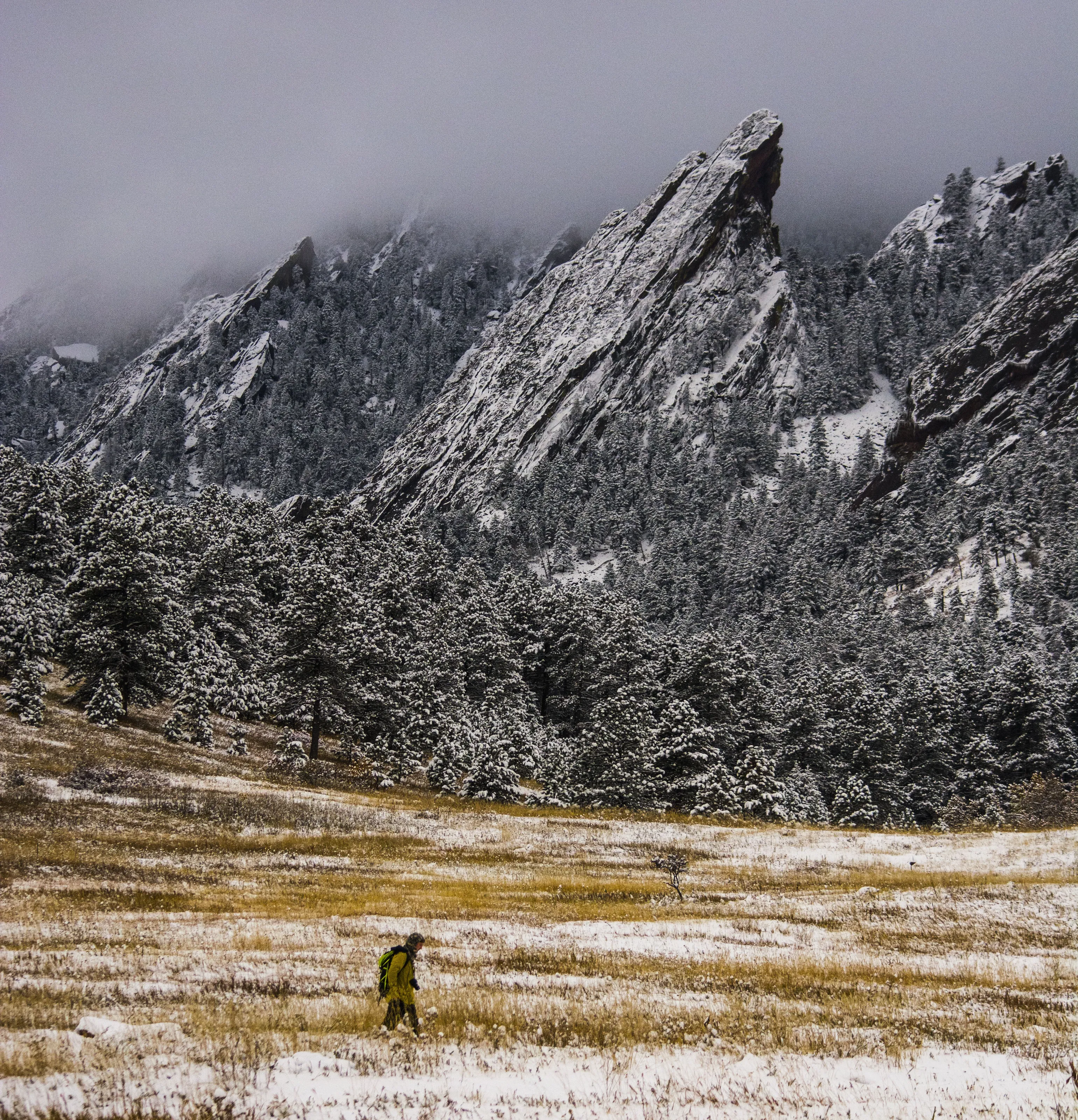 Snowy Boulder Flatirons
