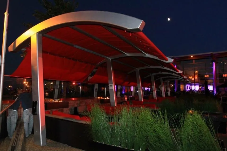 A beautiful patio right after sunset by the waterfront