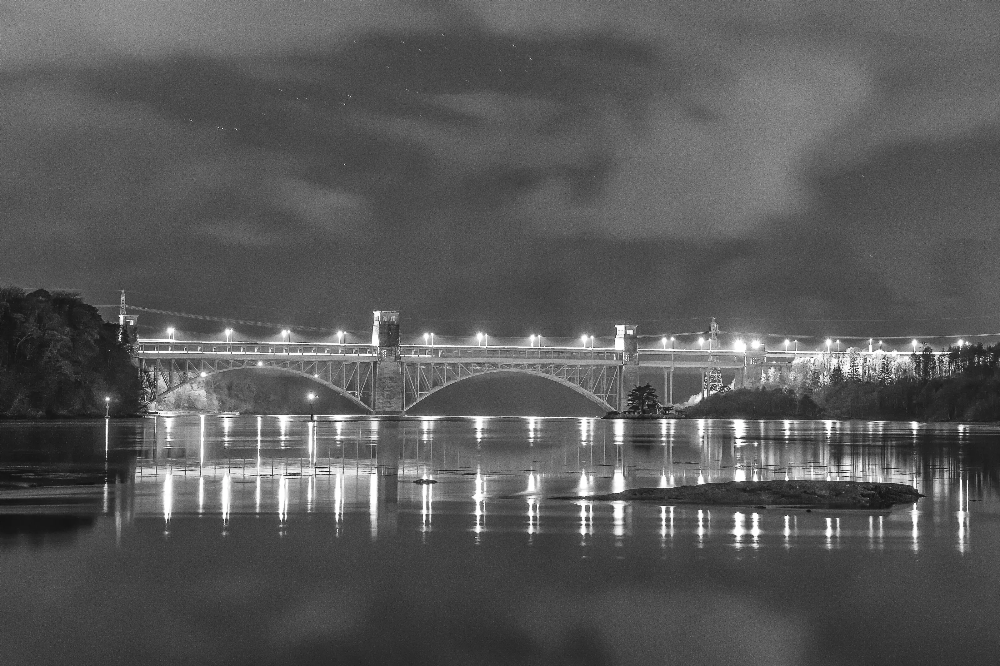 Britannia over a glassy Menai