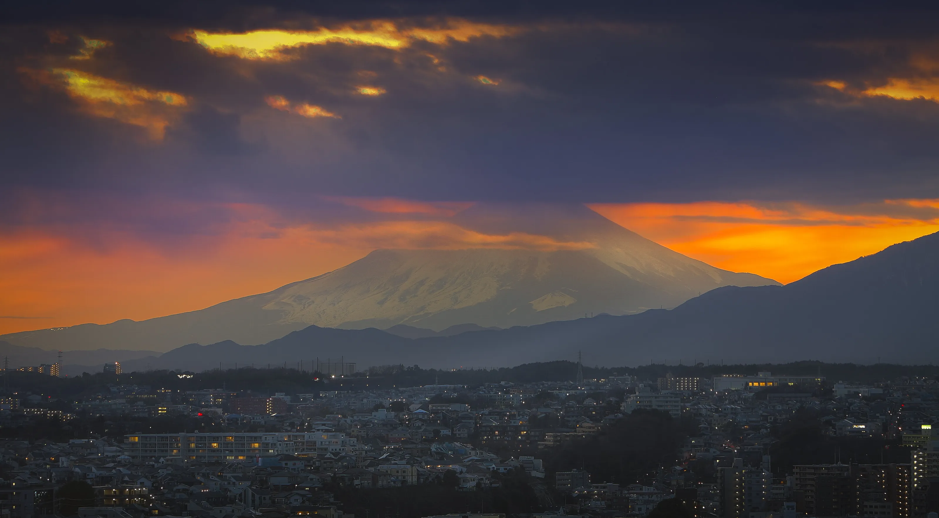 Sunset Mt. Fuji, seen from Yokohama