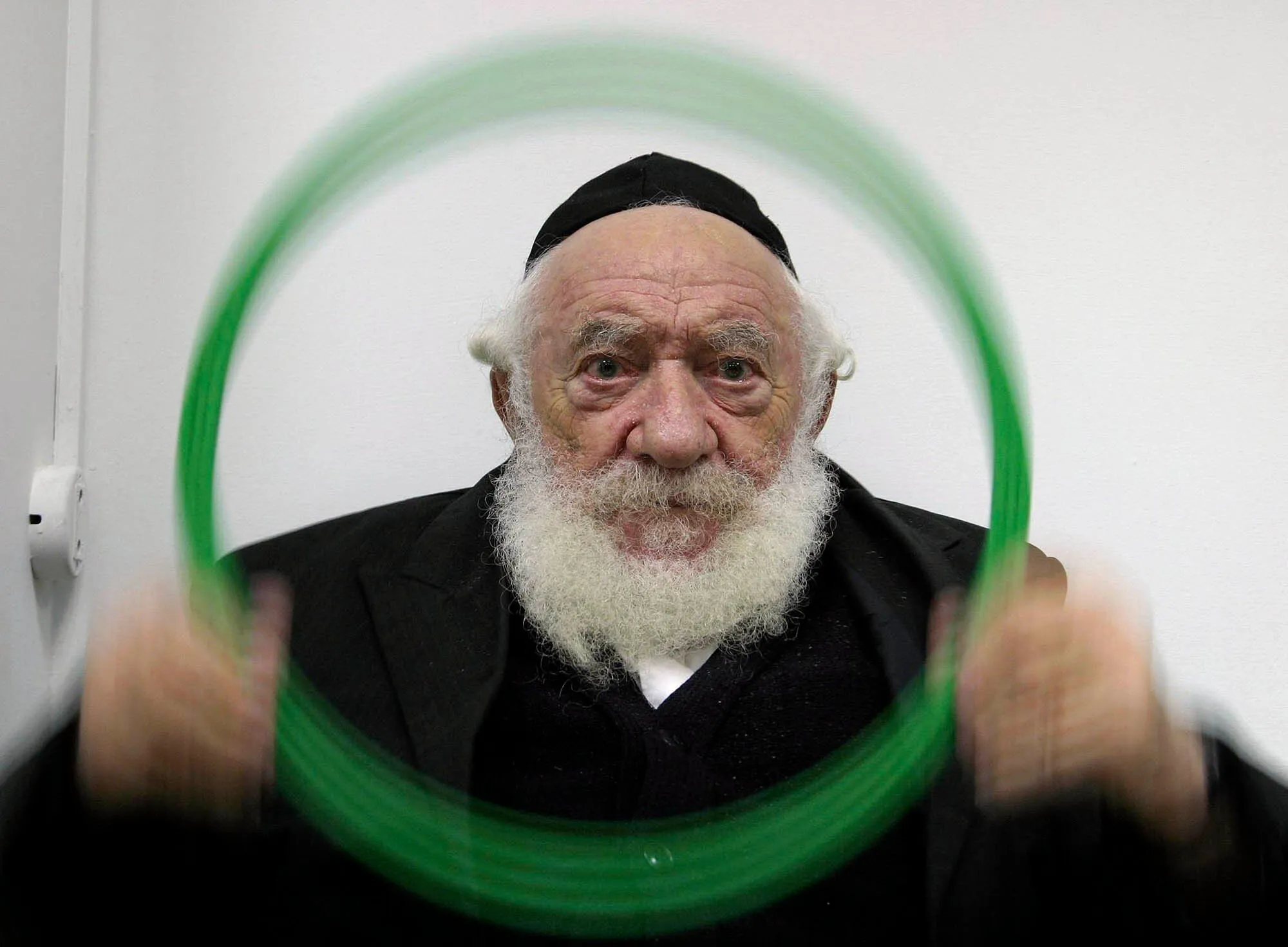 Holocaust survivor exercising in nursing home