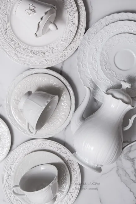 White china on white marble background